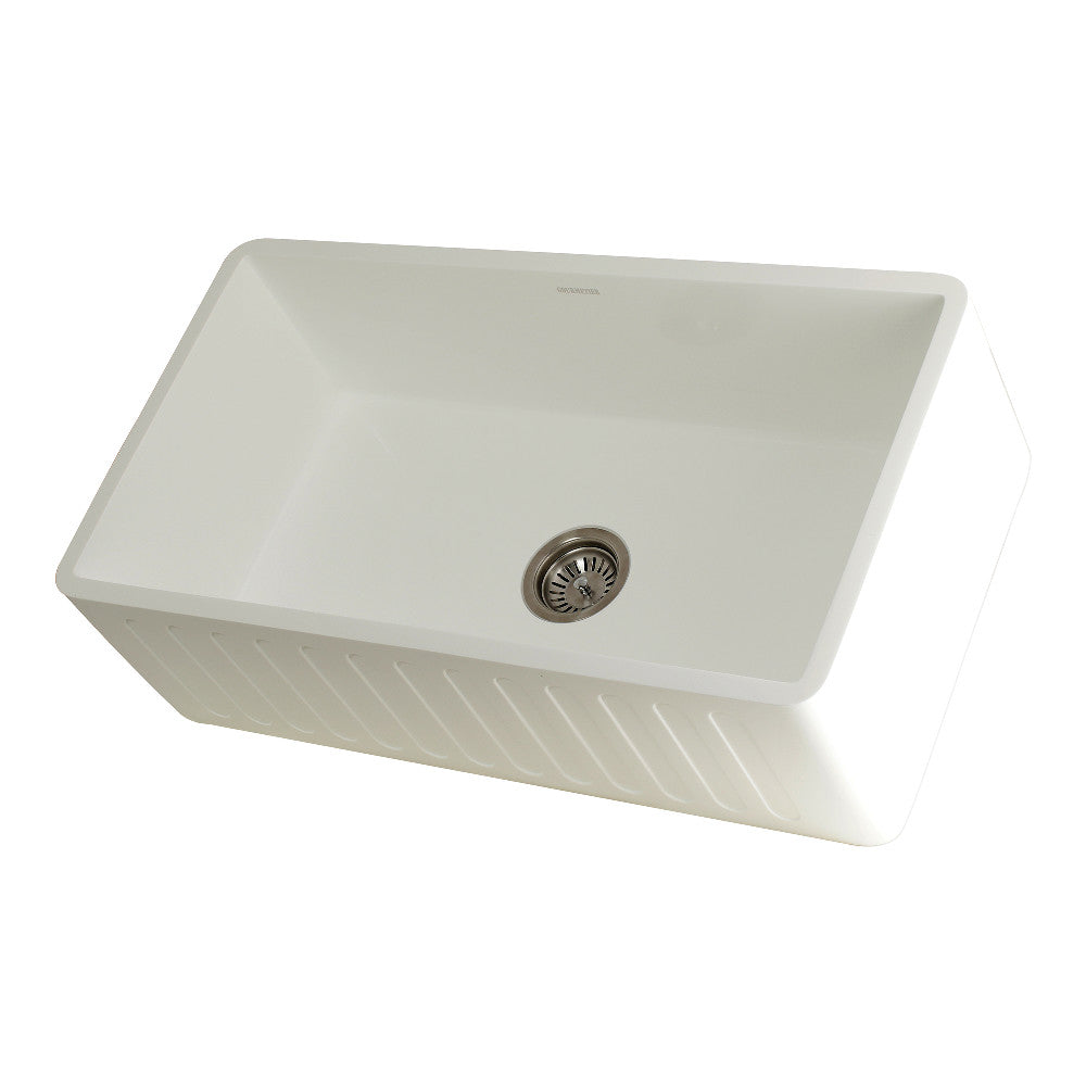 Kingston Brass Solid Surface Matte Stone Apron Front Farmhouse Single Bowl Kitchen Sink, Matte White 