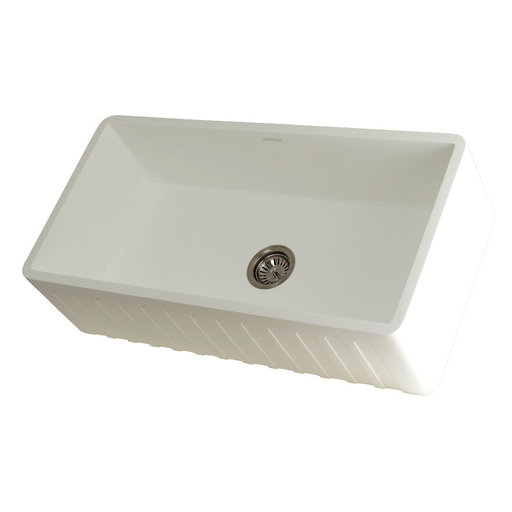 Kingston Brass Solid Surface Matte Stone Apron Front Farmhouse Single Bowl Kitchen Sink, Matte White 