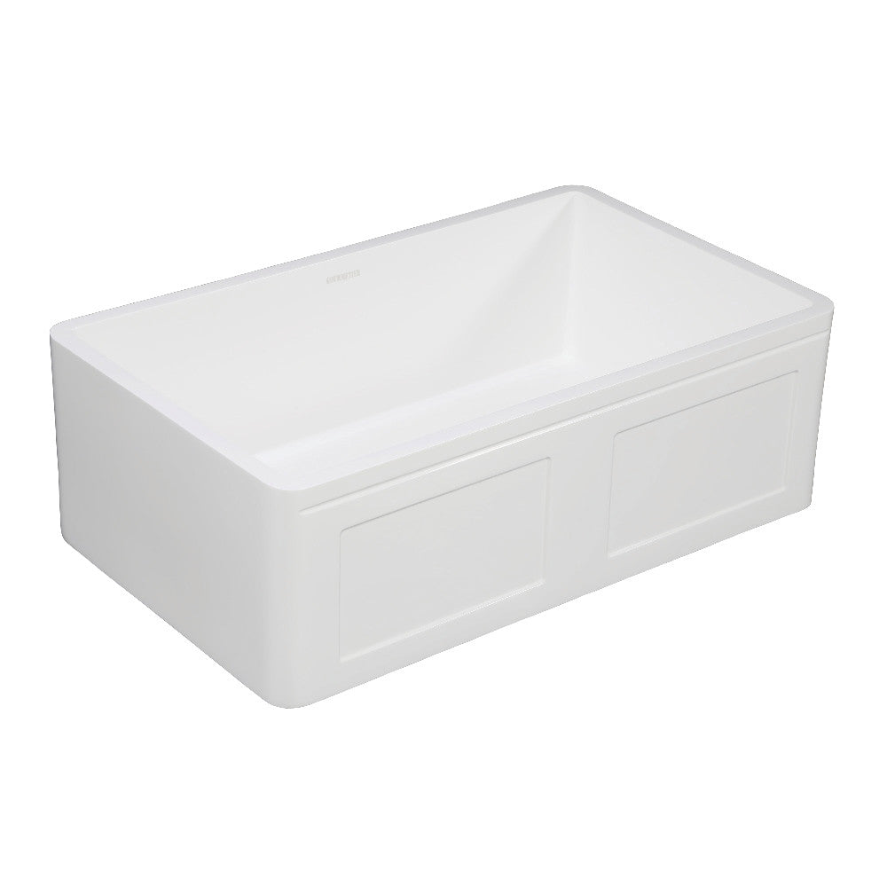 Kingston Brass Solid Surface Matte Stone Apron Front Farmhouse Single Bowl Kitchen Sink, Matte White