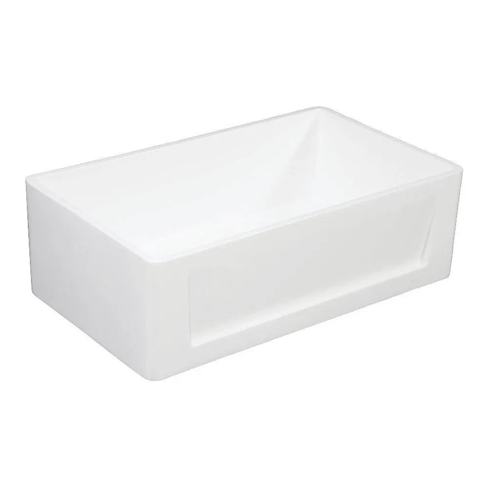 Kingston Brass 36 in. Solid Surface Matte Stone Apron Front Farmhouse Single Bowl Kitchen Sink in Matte White (GKFA361810SQ)