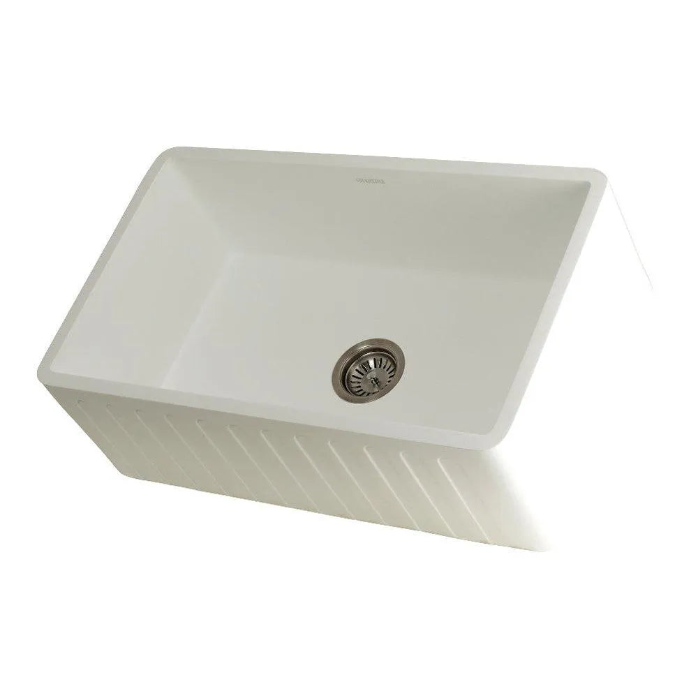 Kingston Brass Solid Surface Matte Stone Apron Front Farmhouse Single Bowl Kitchen Sink, Matte White 