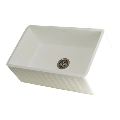 Kingston Brass Solid Surface Matte Stone Apron Front Farmhouse Single Bowl Kitchen Sink, Matte White 
