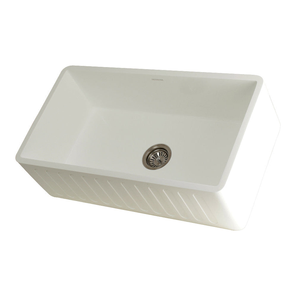 Kingston Brass Solid Surface Matte Stone Apron Front Farmhouse Single Bowl Kitchen Sink, Matte White 