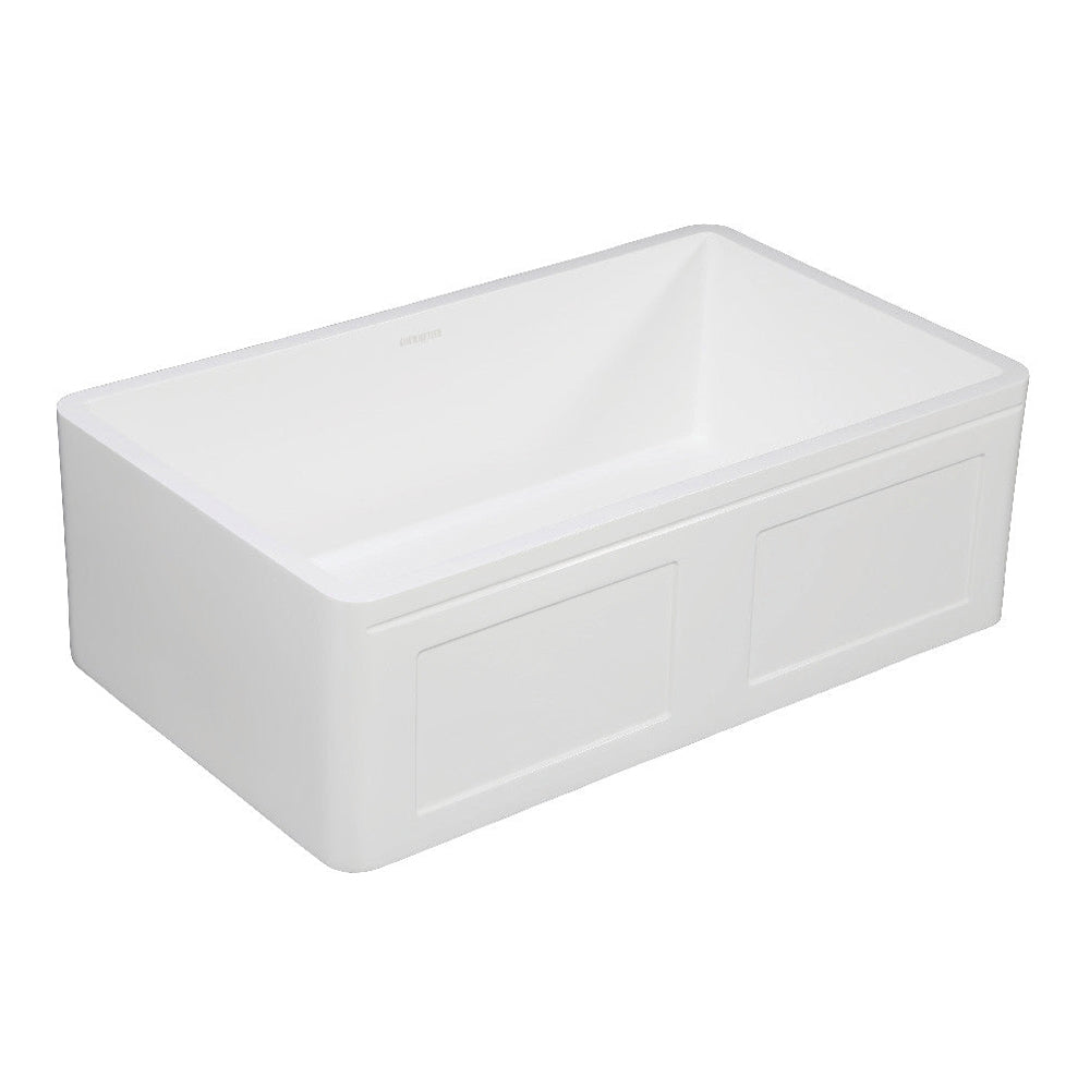 Kingston Brass Solid Surface Matte Stone Apron Front Farmhouse Single Bowl Kitchen Sink, Matte White 