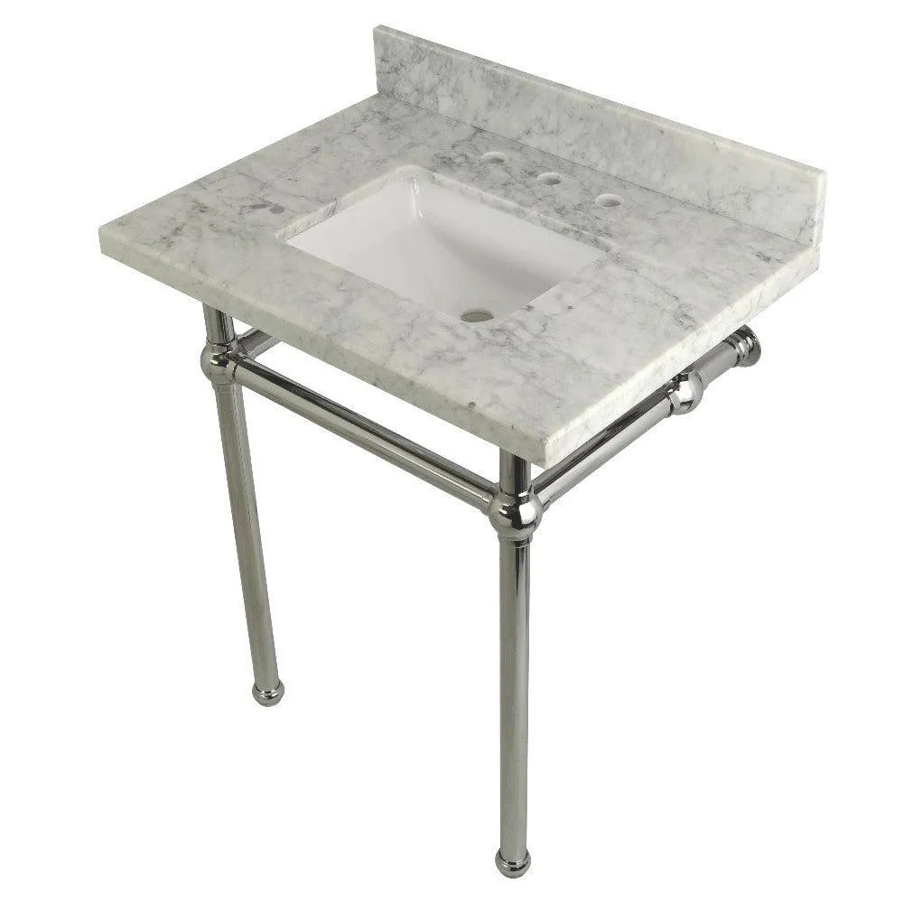 Kingston Brass Templeton 30" x 22" Carrara Marble Vanity Top with Brass Console Legs Carrara Marble/Polished Chrome
