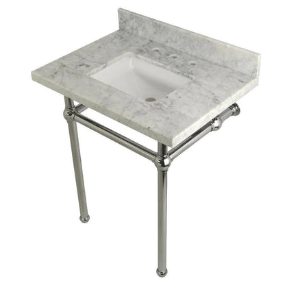 Kingston Brass Templeton 30" x 22" Carrara Marble Vanity Top with Brass Console Legs Carrara Marble/Polished Chrome
