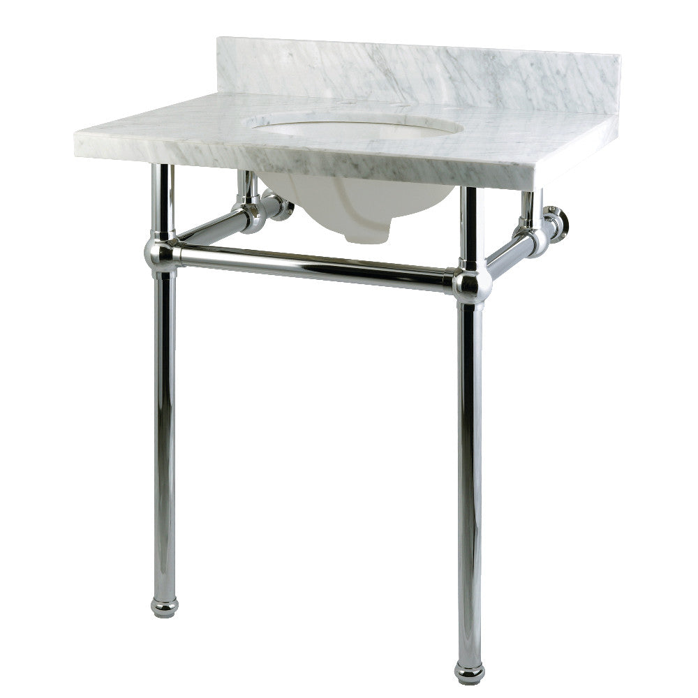 Kingston Brass Templeton 30" x 22" Carrara Marble Vanity Top with Brass Console Legs Carrara Marble/Polished Chrome