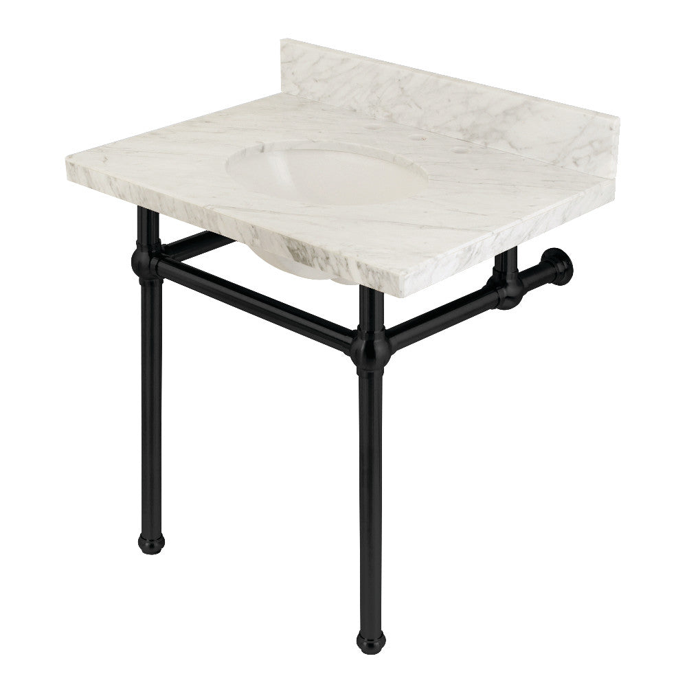 Kingston Brass Templeton 30" x 22" Carrara Marble Vanity Top with Brass Console Legs Carrara Marble/Matte Black