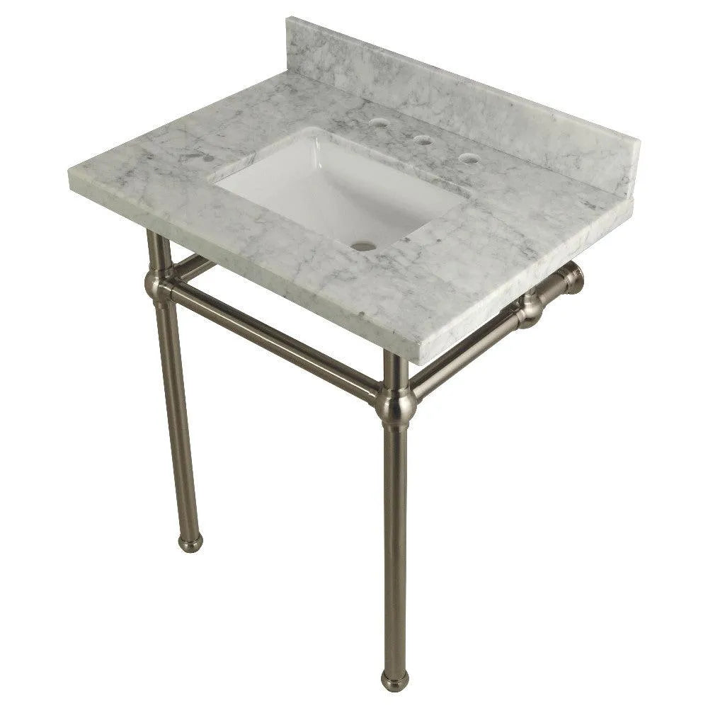 Kingston Brass Templeton 30" x 22" Carrara Marble Vanity Top with Brass Console Legs Carrara Marble/Brushed Nickel