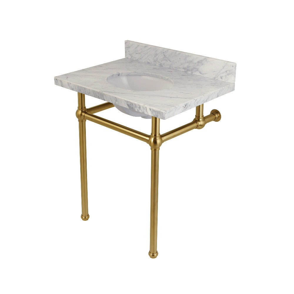 Kingston Brass Templeton 30" x 22" Carrara Marble Vanity Top with Brass Console Legs Carrara Marble/Brushed Brass