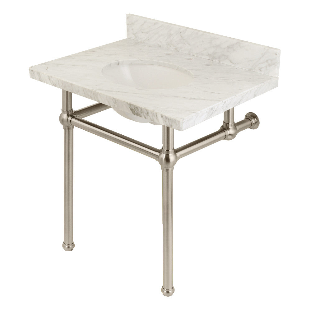 Kingston Brass Templeton 30" x 22" Carrara Marble Vanity Top with Brass Console Legs Carrara Marble/Brushed Nickel