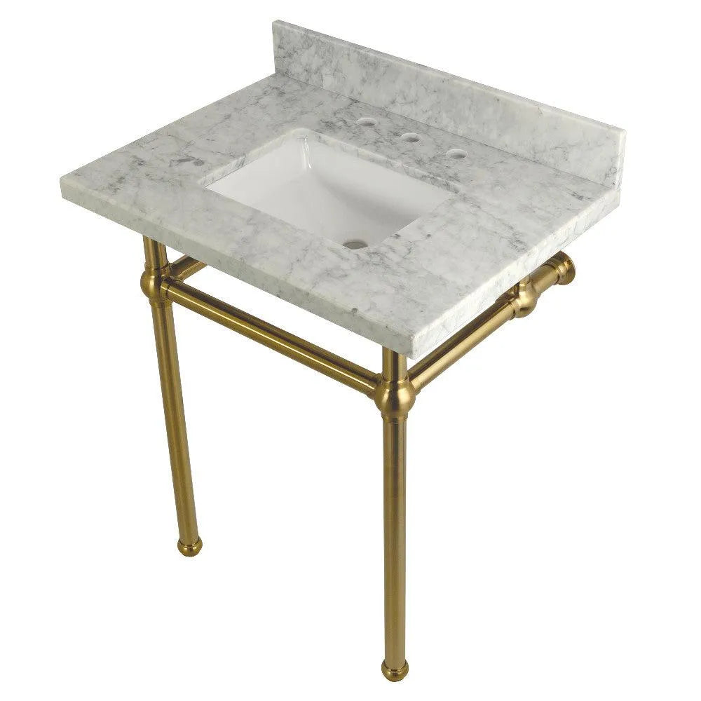Kingston Brass Templeton 30" x 22" Carrara Marble Vanity Top with Brass Console Legs Carrara Marble/Brushed Brass