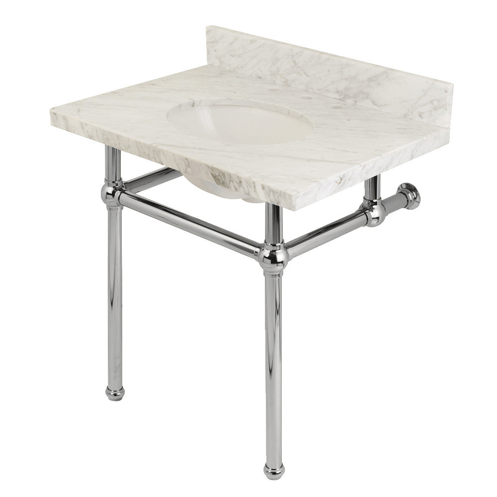 Kingston Brass Templeton 30" x 22" Carrara Marble Vanity Top with Brass Console Legs Carrara Marble/Polished Chrome