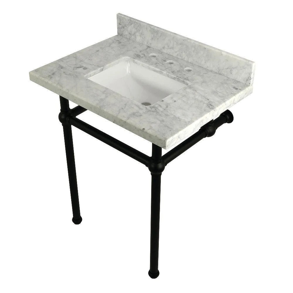 Kingston Brass Templeton 30" x 22" Carrara Marble Vanity Top with Brass Console Legs Carrara Marble/Matte Black