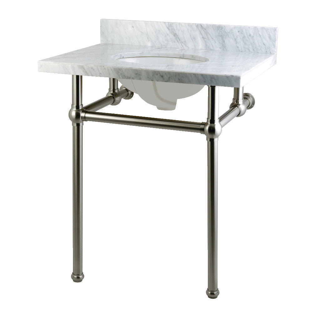 Kingston Brass Templeton 30" x 22" Carrara Marble Vanity Top with Brass Console Legs Carrara Marble/Brushed Nickel
