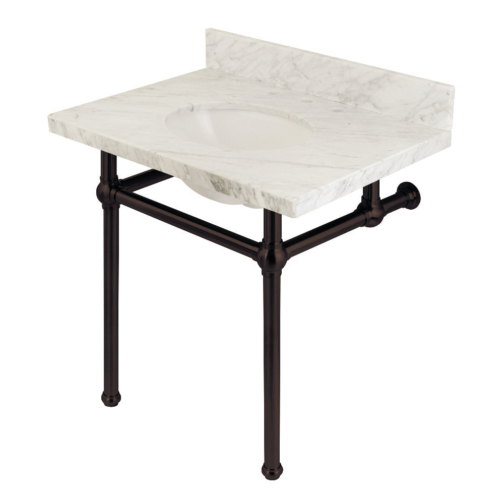 Kingston Brass Templeton 30" x 22" Carrara Marble Vanity Top with Brass Console Legs Carrara Marble/Oil Rubbed Bronze