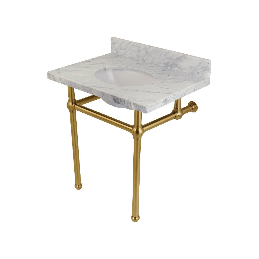 Kingston Brass Templeton 30" x 22" Carrara Marble Vanity Top with Brass Console Legs Carrara Marble/Brushed Brass