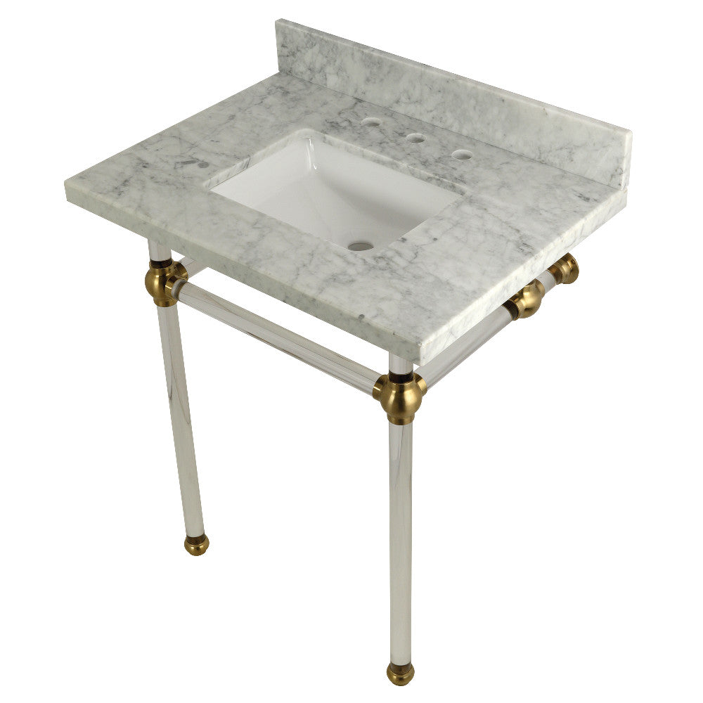 Kingston Brass Templeton 30" x 22" Carrara Marble Vanity Top with Clear Acrylic Console Legs Color