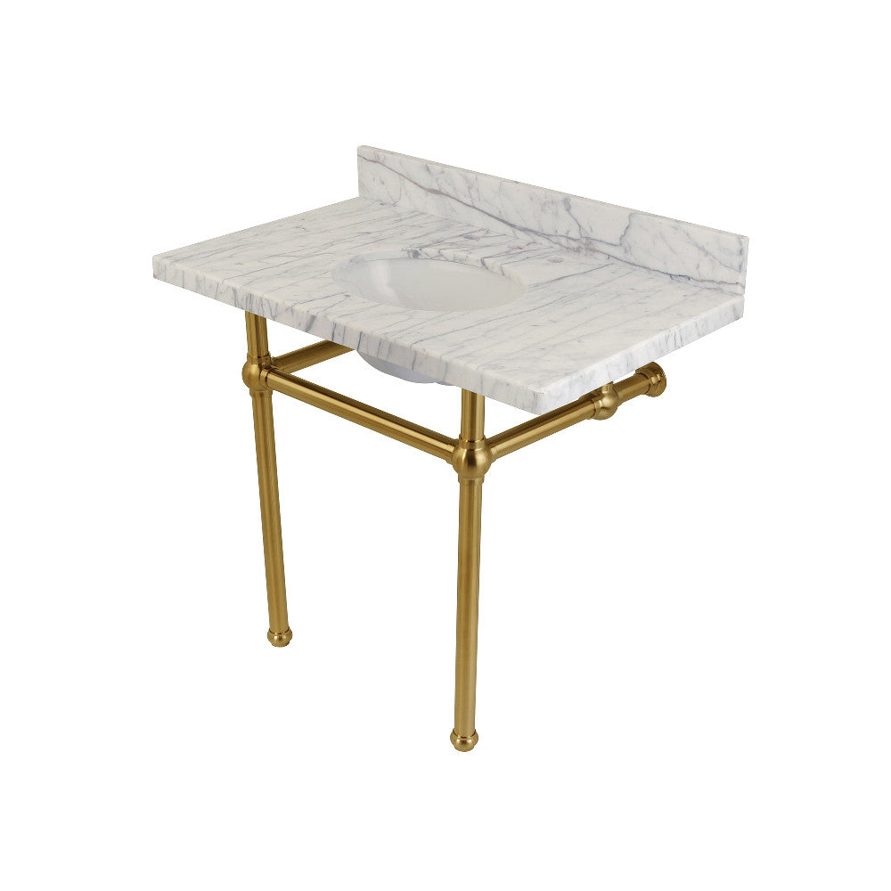 Kingston Brass Templeton 36" x 22" Carrara Marble Vanity Top with Brass Console Legs Carrara Marble/Brushed Brass