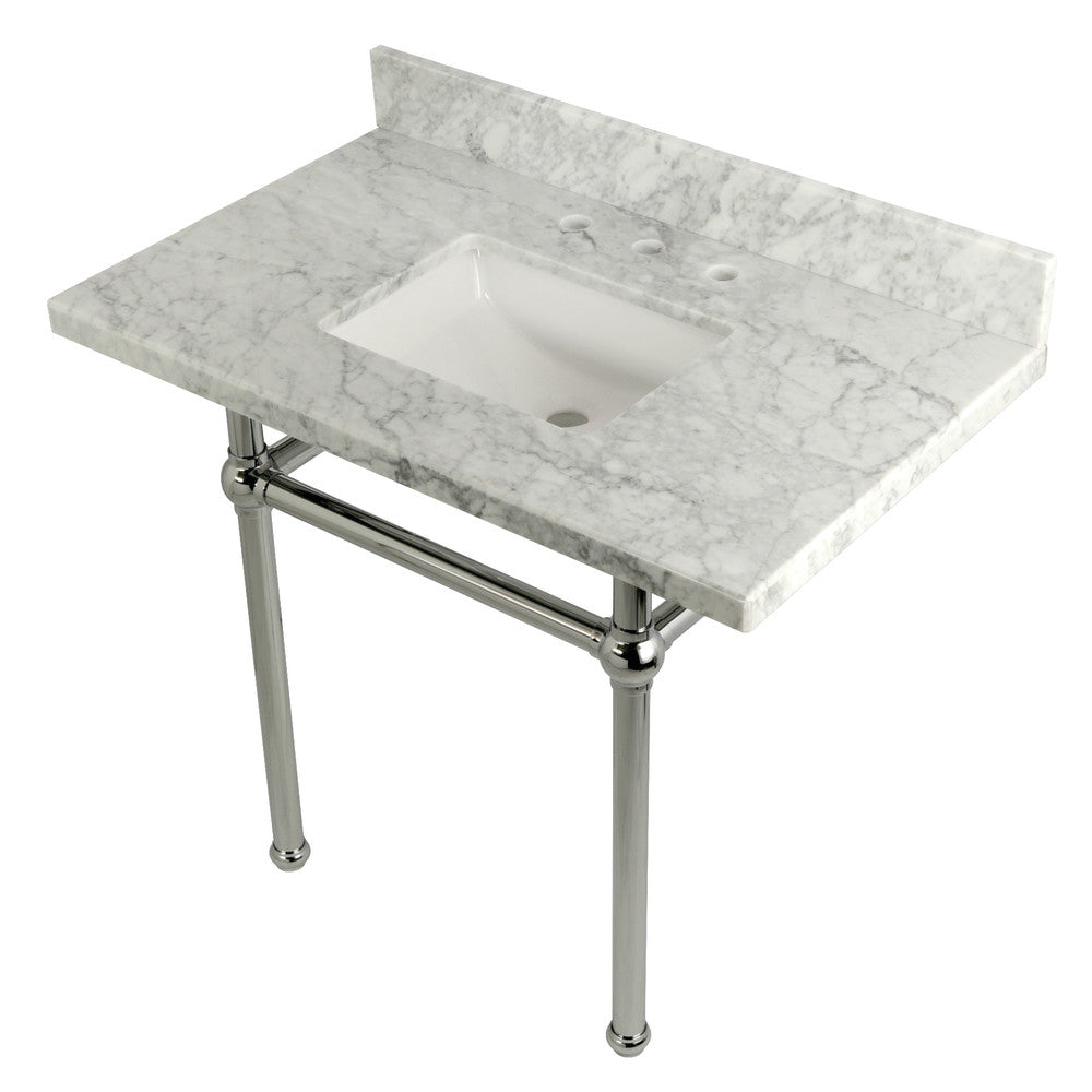 Kingston Brass Templeton 36" x 22" Carrara Marble Vanity Top with Brass Console Legs Carrara Marble/Polished Chrome