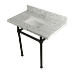 Kingston Brass Templeton 36" x 22" Carrara Marble Vanity Top with Brass Console Legs Carrara Marble/Matte Black