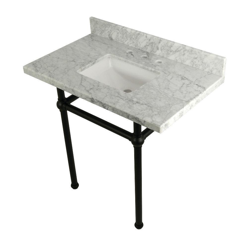 Kingston Brass Templeton 36" x 22" Carrara Marble Vanity Top with Brass Console Legs Carrara Marble/Matte Black