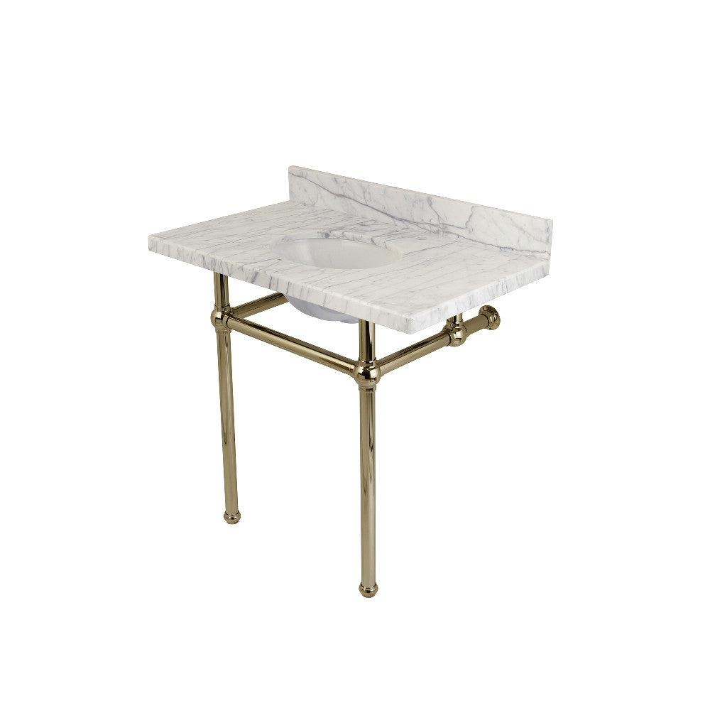 Kingston Brass Templeton 36" x 22" Carrara Marble Vanity Top with Brass Console Legs Carrara Marble/Polished Nickel