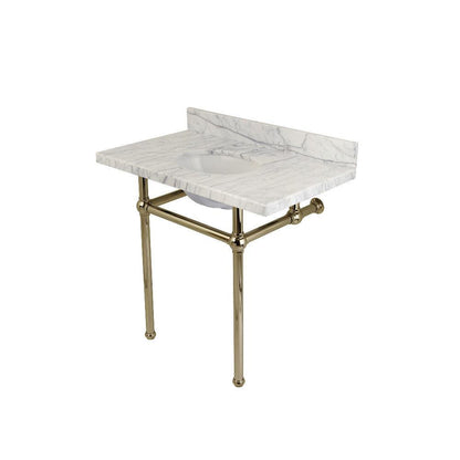 Kingston Brass Templeton 36" x 22" Carrara Marble Vanity Top with Brass Console Legs Carrara Marble/Polished Nickel