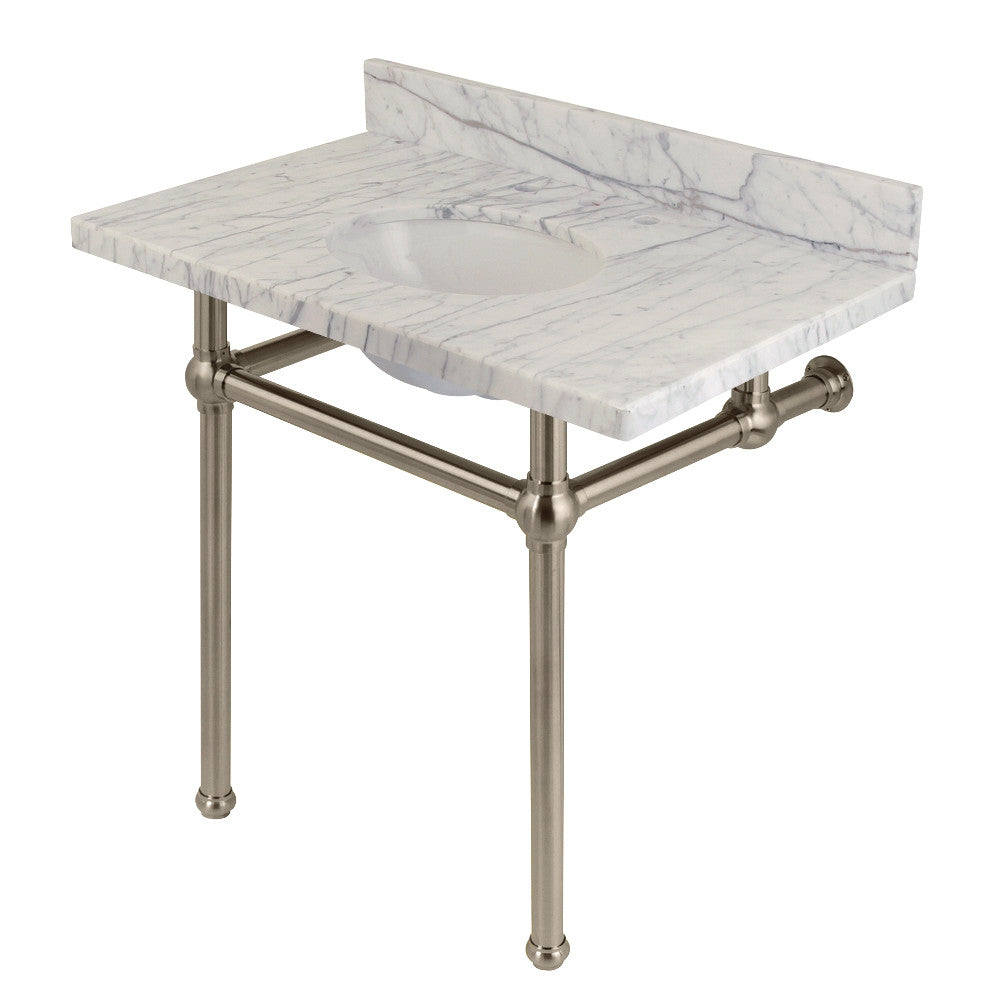 Kingston Brass Templeton 36" x 22" Carrara Marble Vanity Top with Brass Console Legs Carrara Marble/Brushed Nickel