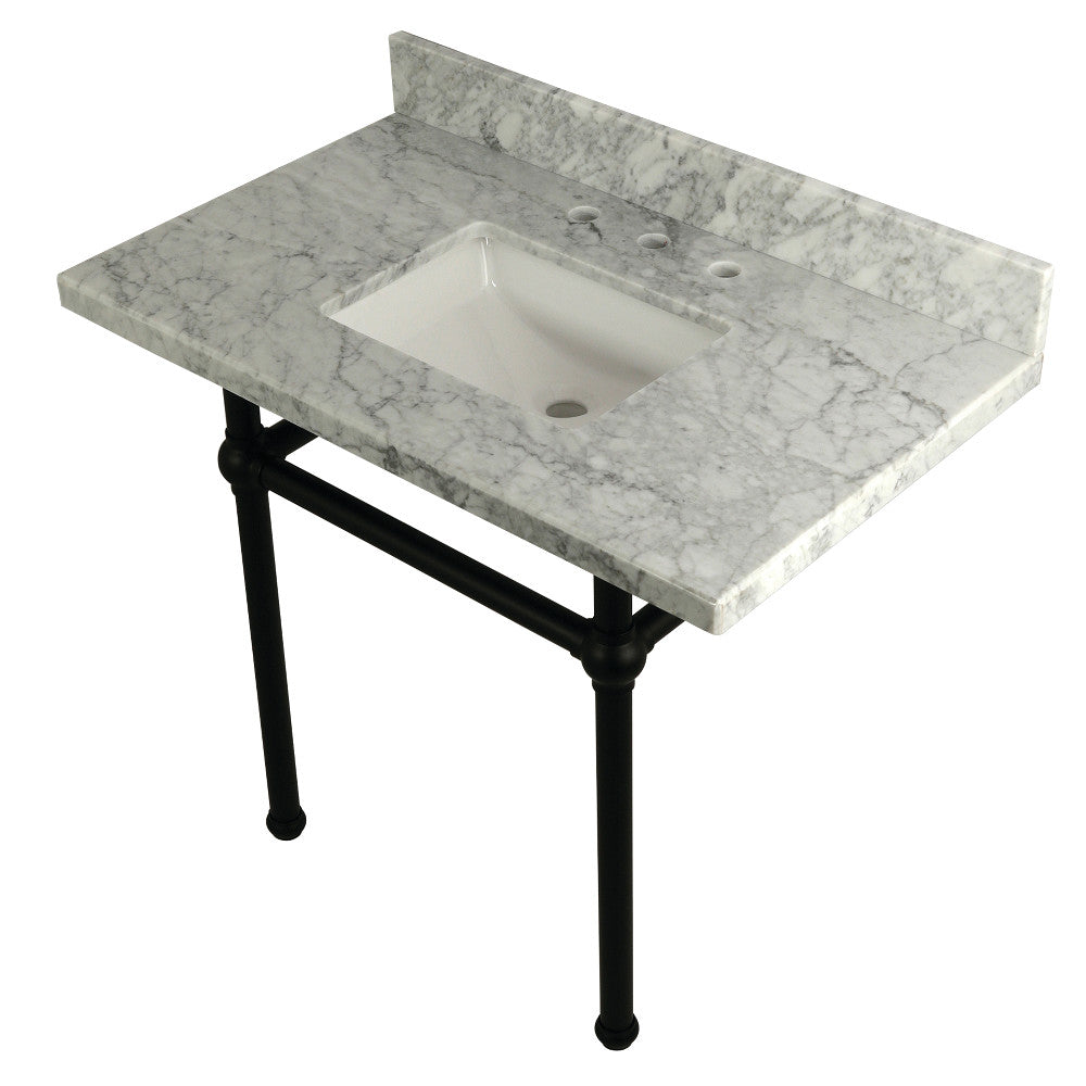 Kingston Brass Templeton 36" x 22" Carrara Marble Vanity Top with Brass Console Legs Carrara Marble/Matte Black