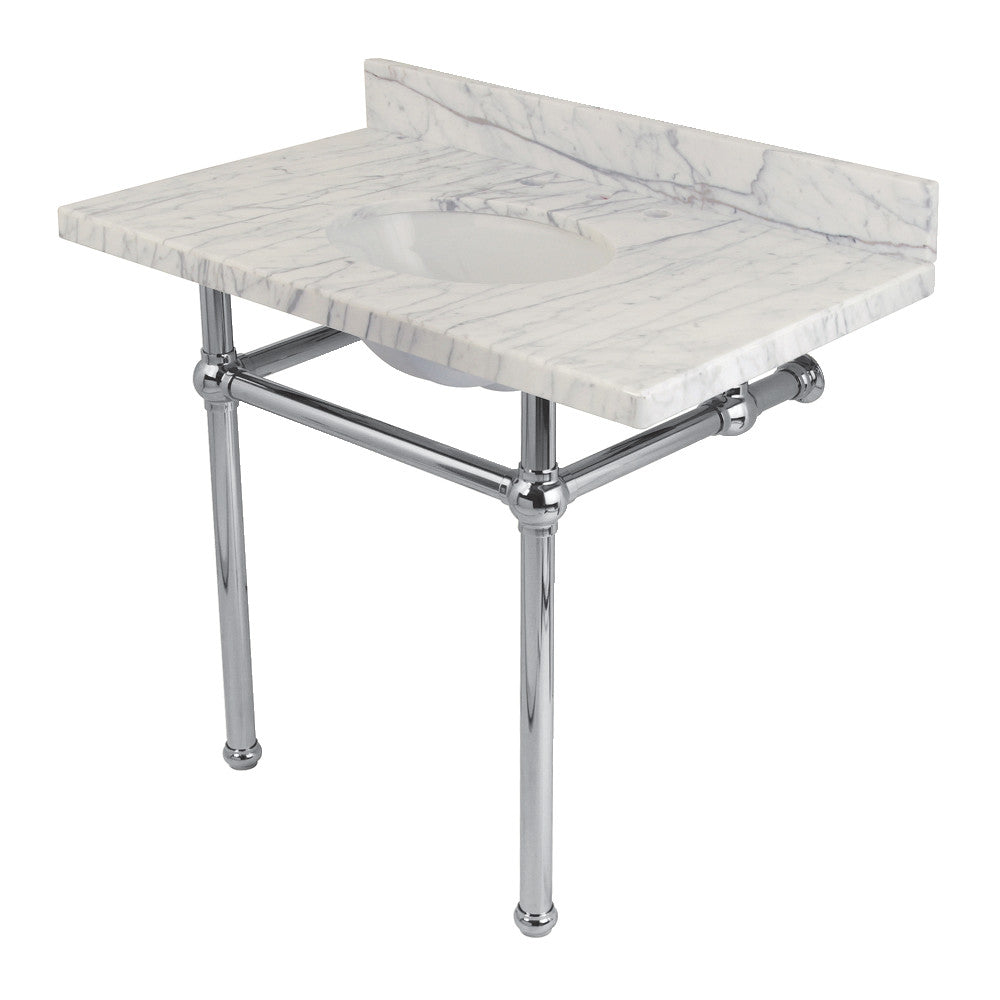 Kingston Brass Templeton 36" x 22" Carrara Marble Vanity Top with Brass Console Legs Carrara Marble/Polished Chrome