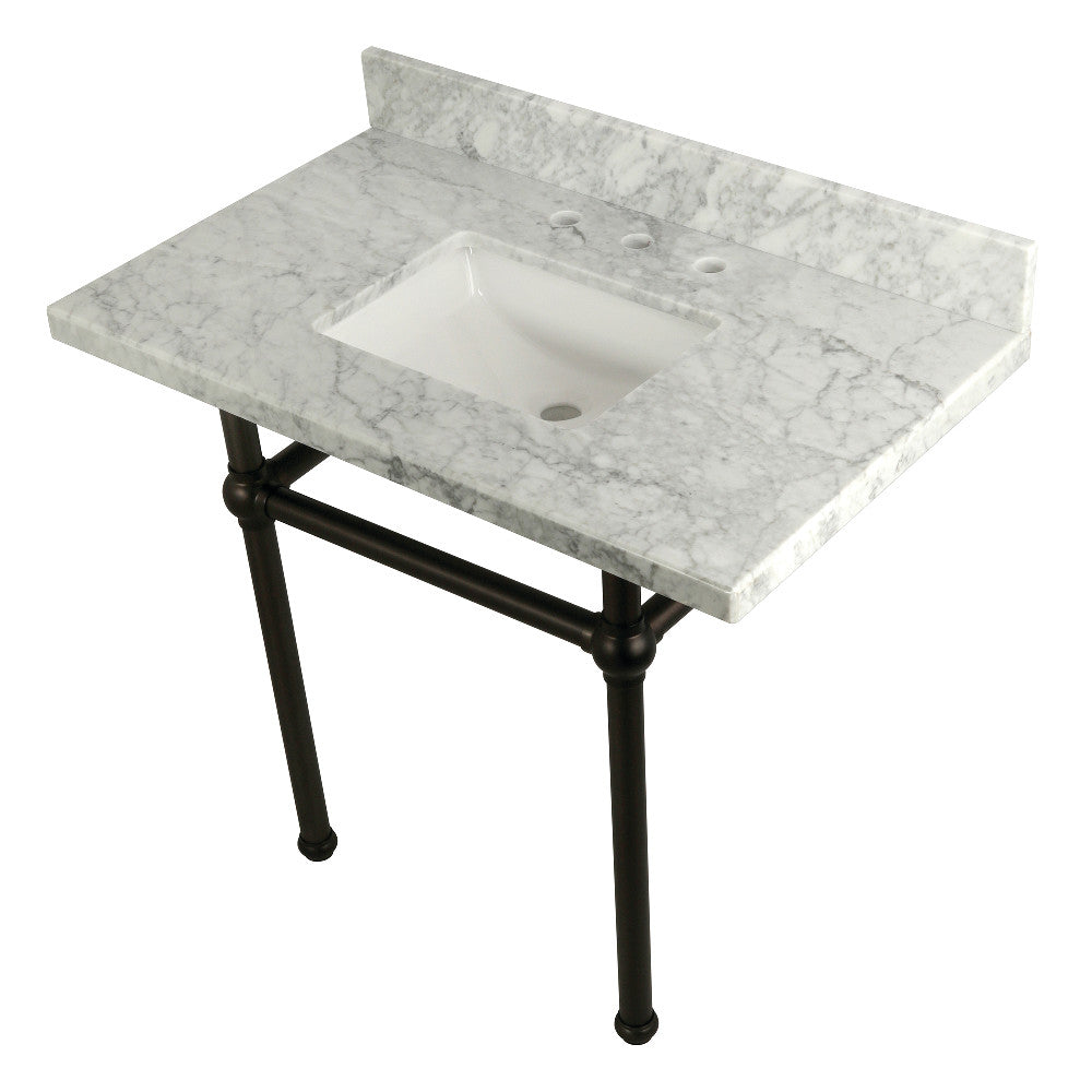 Kingston Brass Templeton 36" x 22" Carrara Marble Vanity Top with Brass Console Legs Carrara Marble/Oil Rubbed Bronze