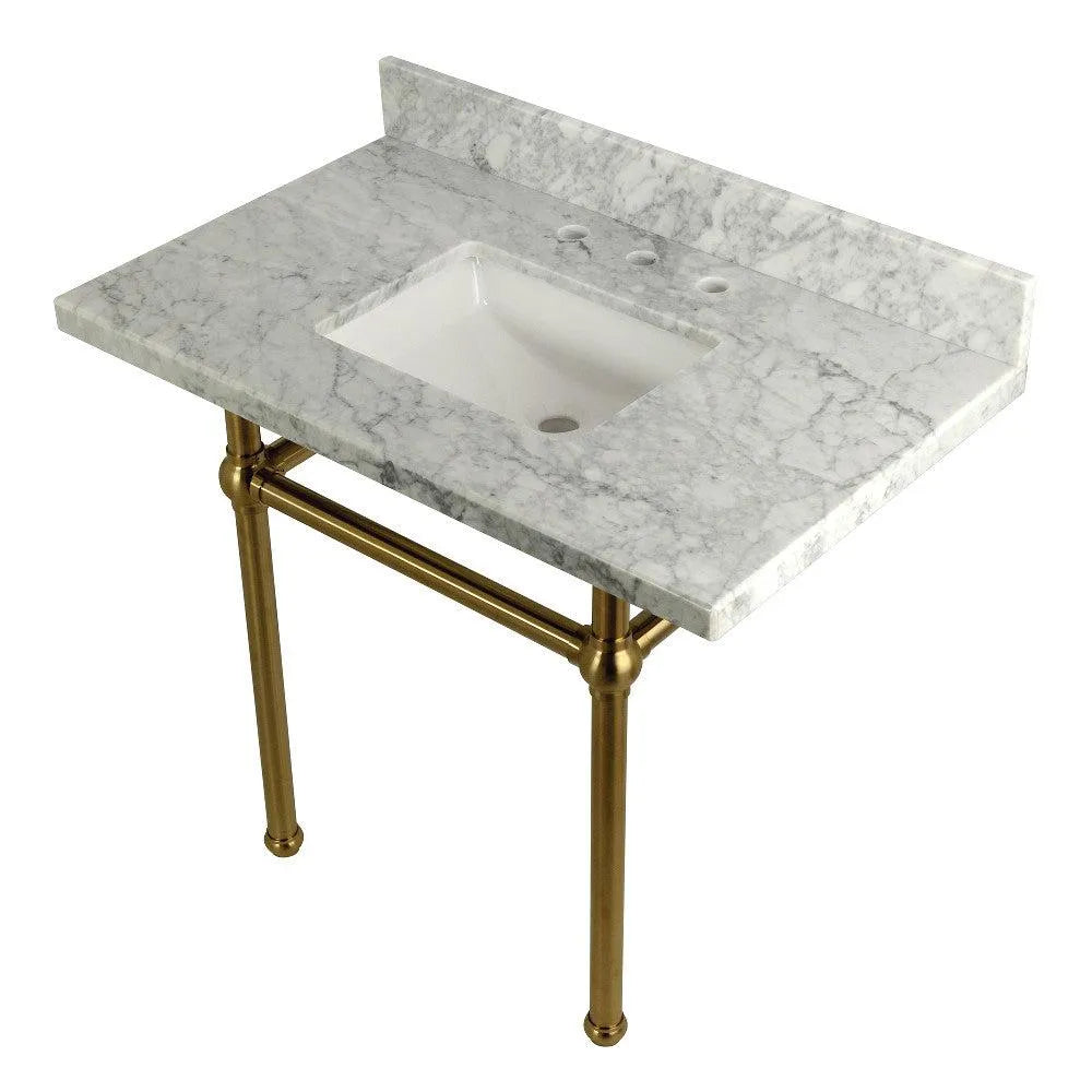 Kingston Brass Templeton 36" x 22" Carrara Marble Vanity Top with Brass Console Legs Carrara Marble/Brushed Brass