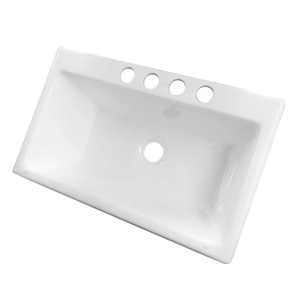 Kingston Brass Towne 36-Inch Cast Iron Undermount Kitchen Sink, 4-Hole, White White