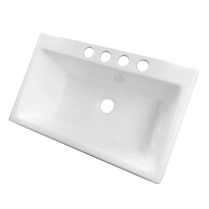 Kingston Brass Towne 36-Inch Cast Iron Undermount Kitchen Sink, 4-Hole, White White