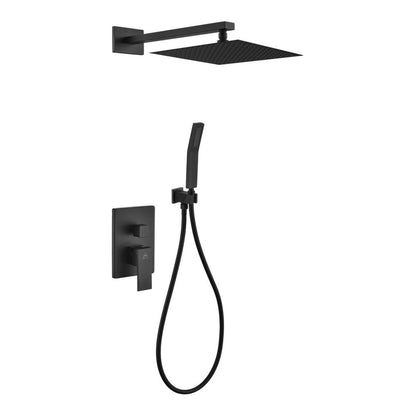 KubeBath 2 Piece Matte Black Shower Set with 12" Square Rain Shower and Handheld Shower 