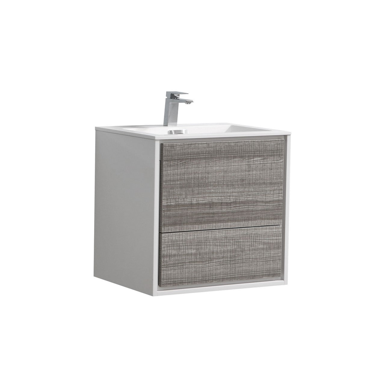 KubeBath 24 in. De Lusso Wall Mount Modern Bathroom Vanity With Color Options Ash Gray