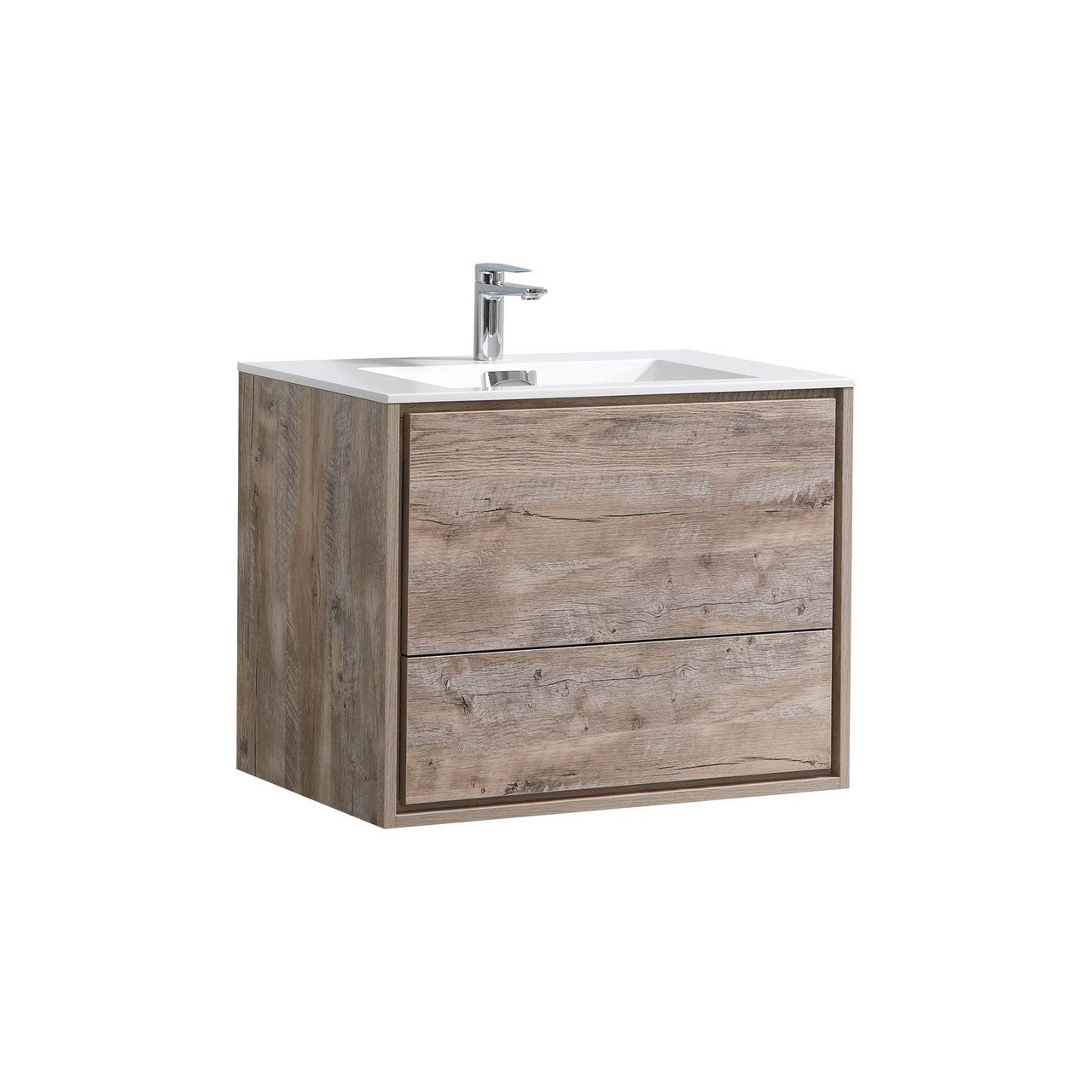 KubeBath 30 in. De Lusso Wall Mount Modern Bathroom Vanity With Color Options Nature Wood