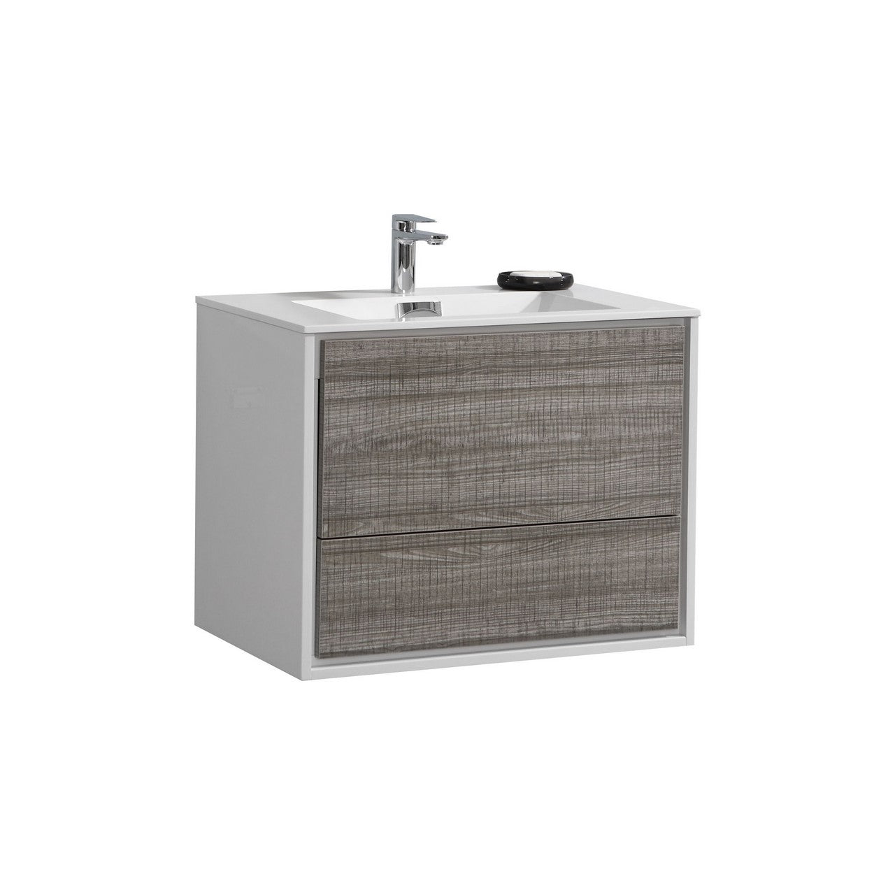 KubeBath 30 in. De Lusso Wall Mount Modern Bathroom Vanity With Color Options Ash Gray