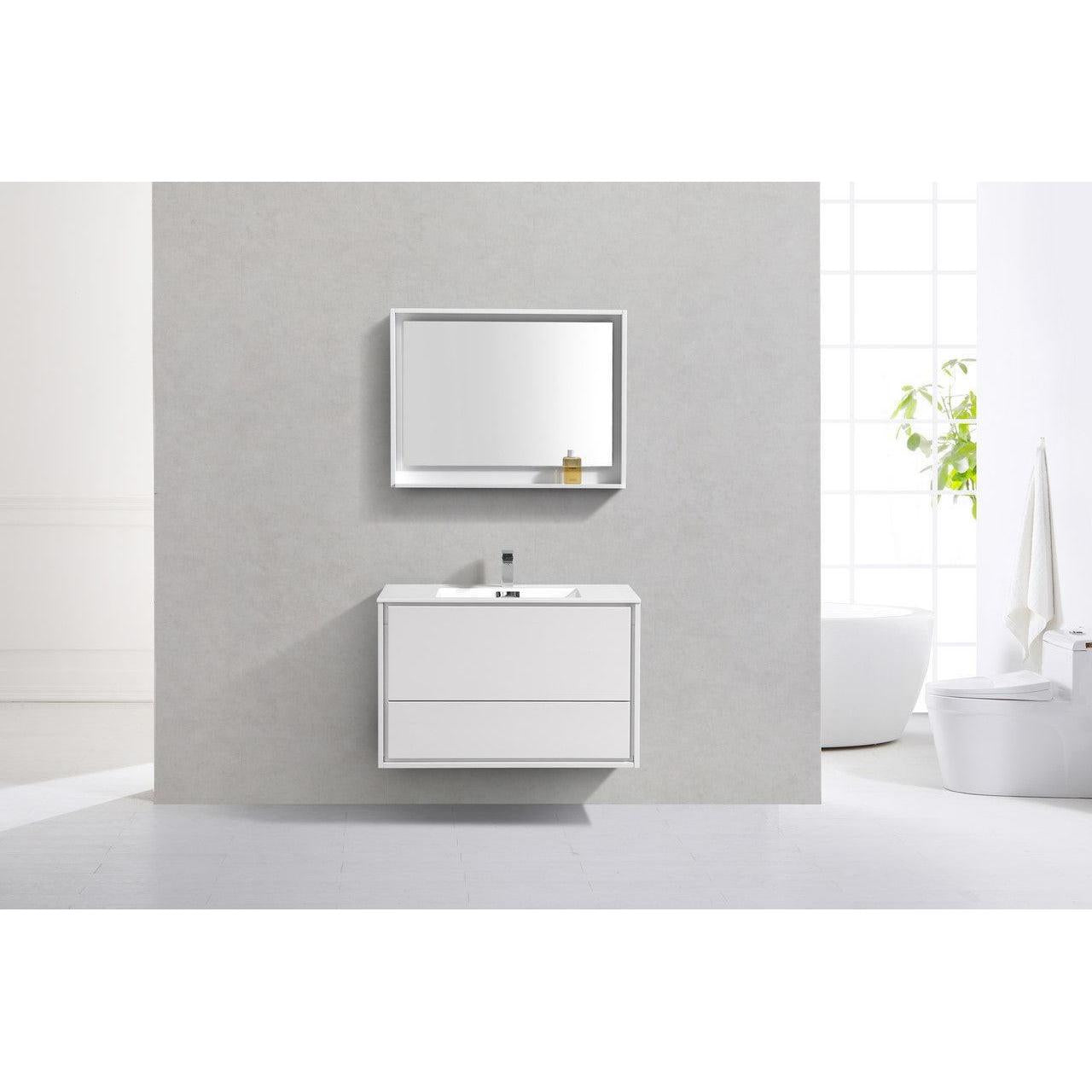 KubeBath 36 in. De Lusso Wall Mount Modern Bathroom Vanity With Color Options 
