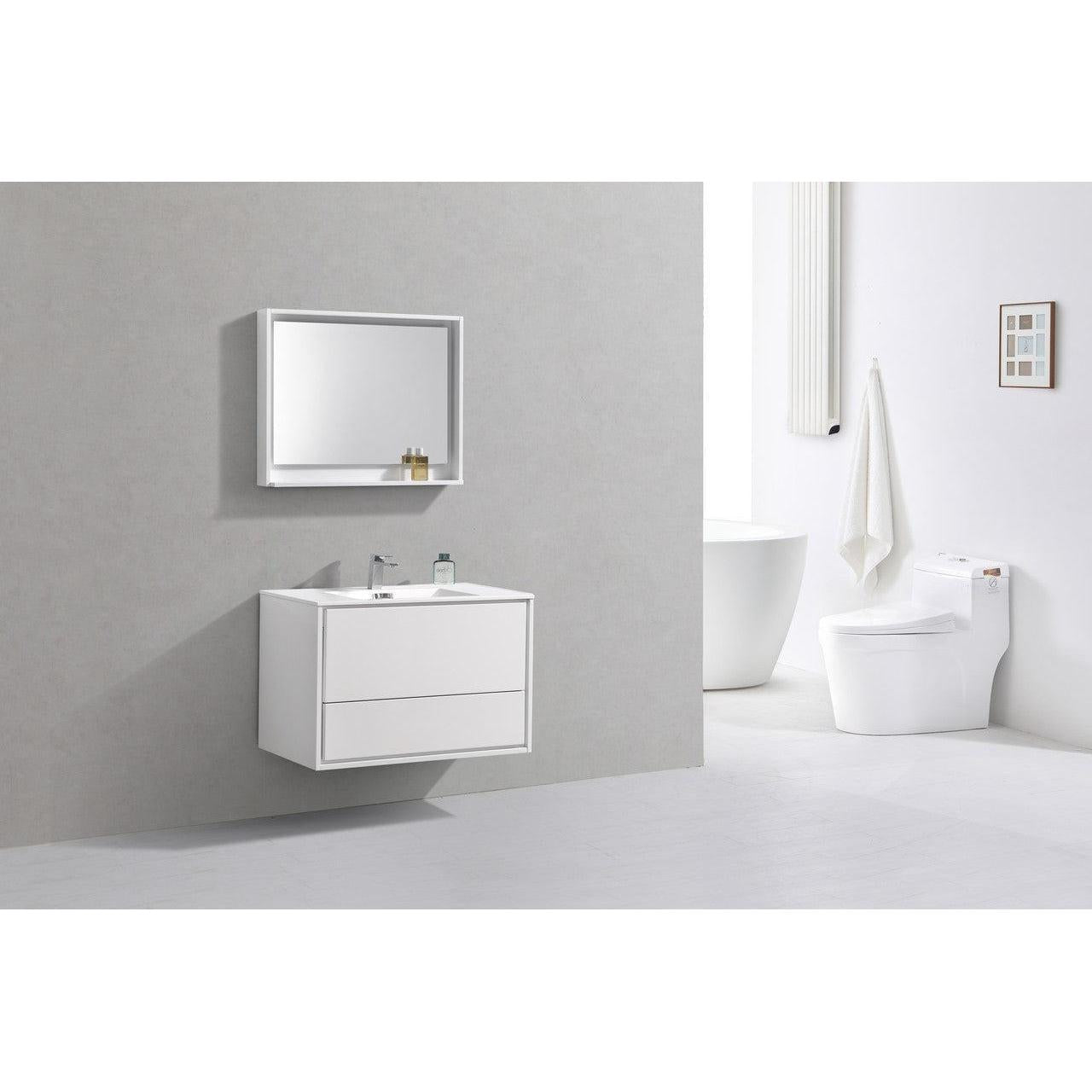 KubeBath 36 in. De Lusso Wall Mount Modern Bathroom Vanity With Color Options 