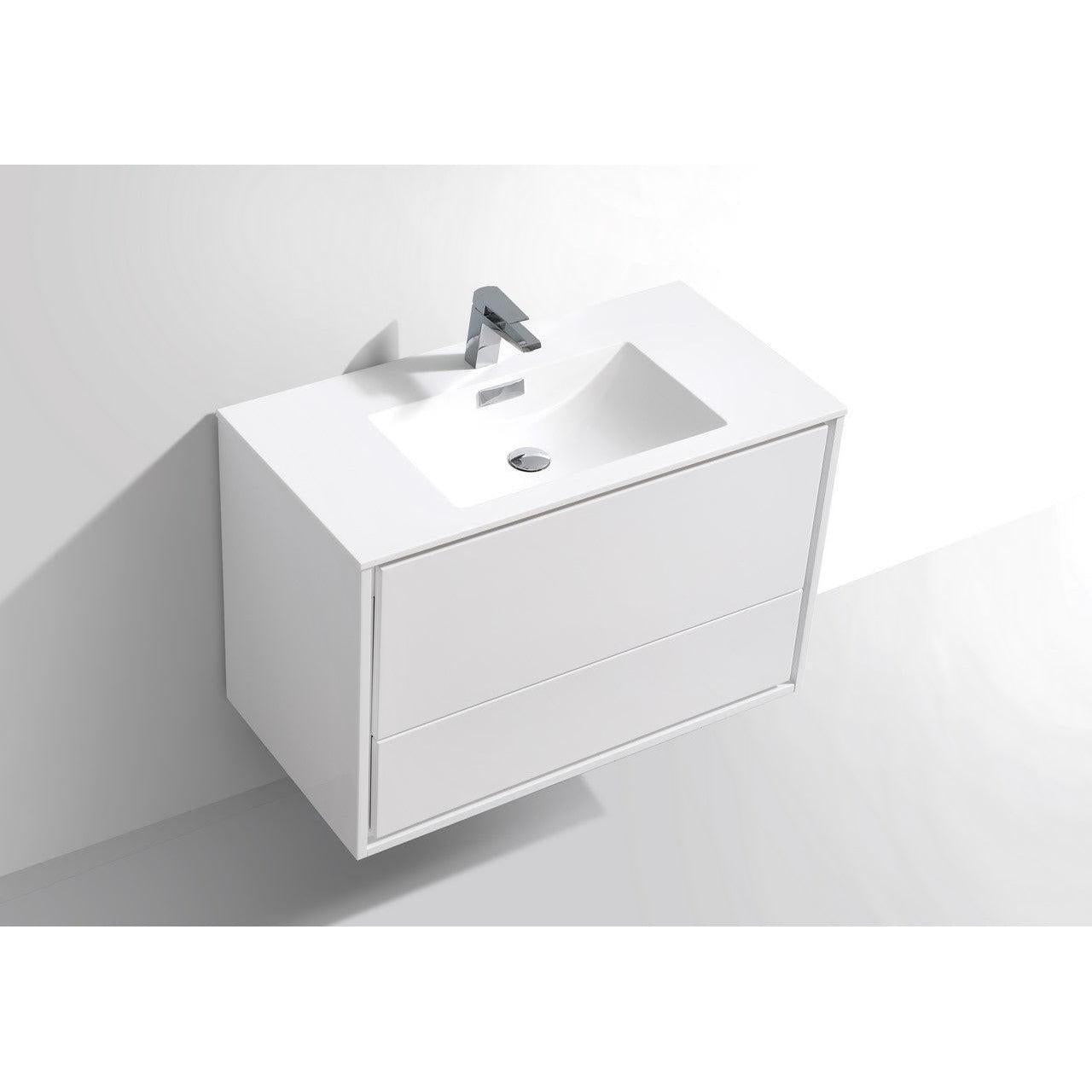 KubeBath 36 in. De Lusso Wall Mount Modern Bathroom Vanity With Color Options 