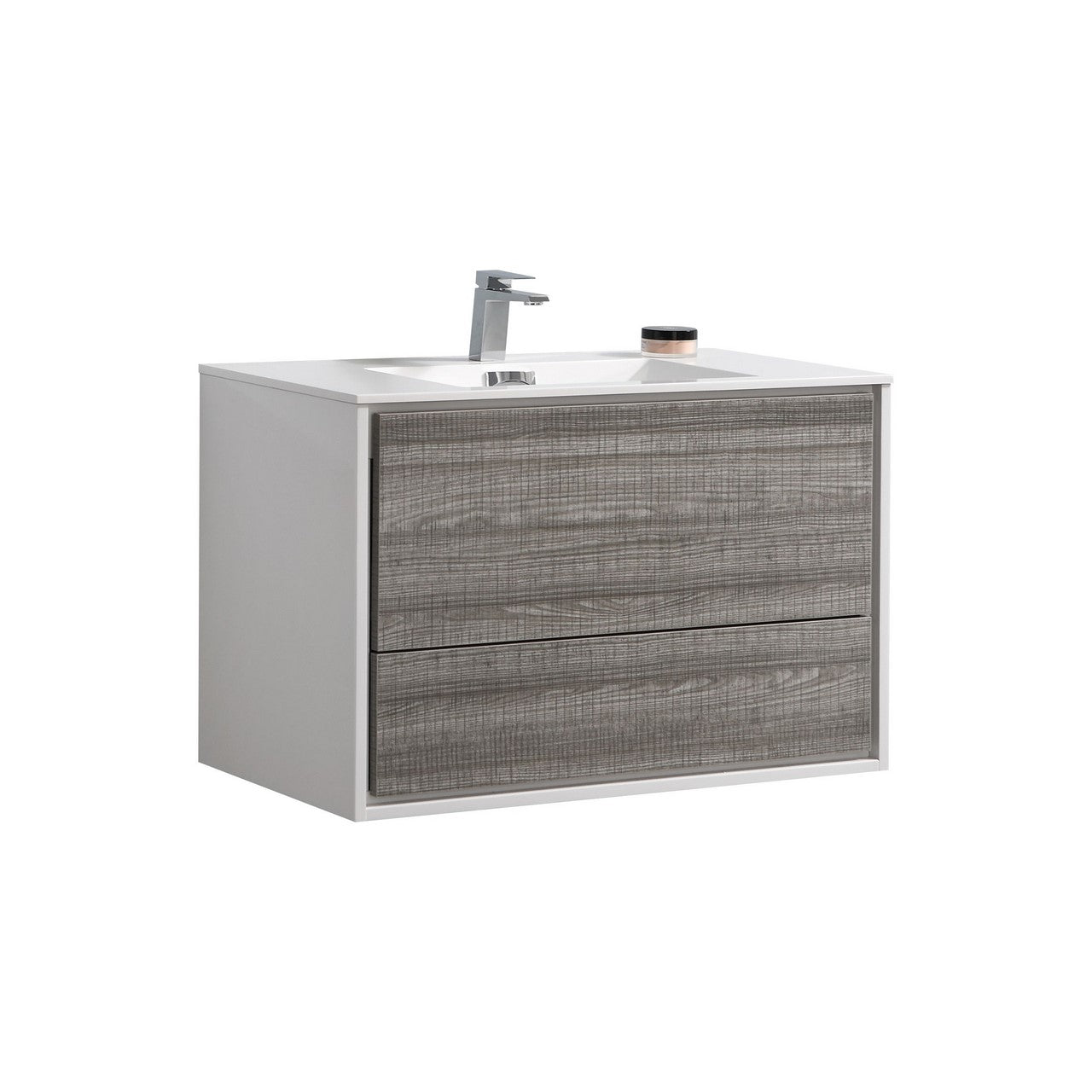 KubeBath 36 in. De Lusso Wall Mount Modern Bathroom Vanity With Color Options Ash Gray