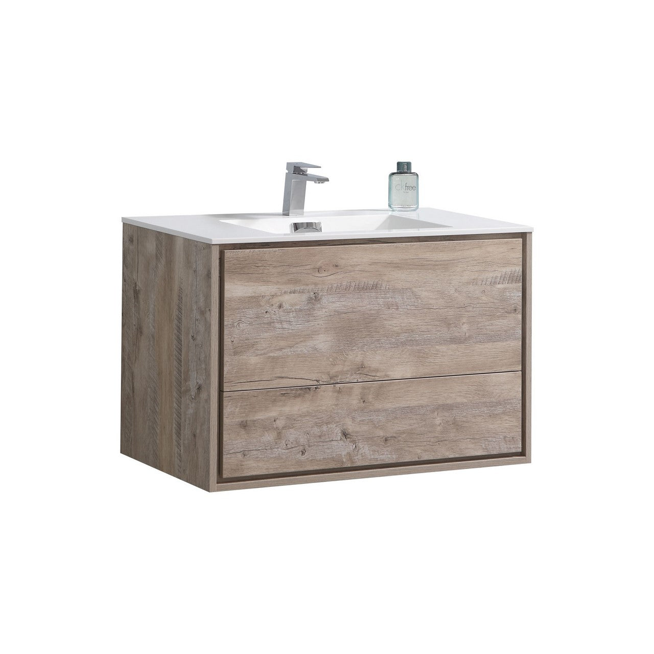 KubeBath 36 in. De Lusso Wall Mount Modern Bathroom Vanity With Color Options Nature Wood