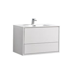 KubeBath 36 in. De Lusso Wall Mount Modern Bathroom Vanity With Color Options Glossy White