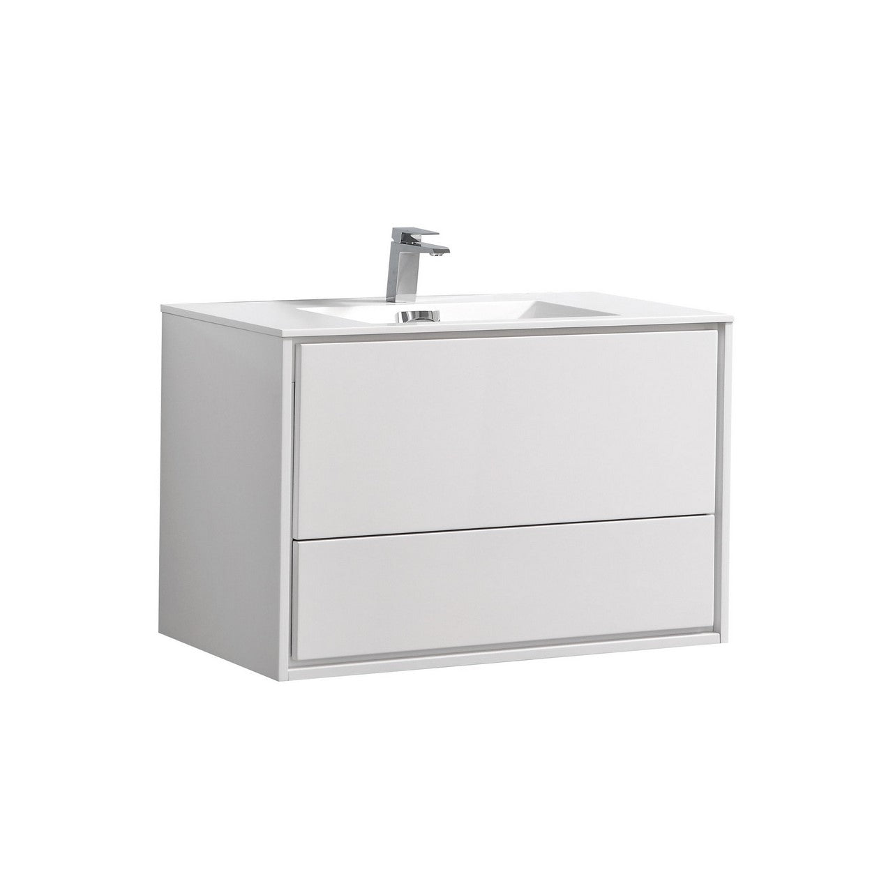 KubeBath 36 in. De Lusso Wall Mount Modern Bathroom Vanity With Color Options Glossy White