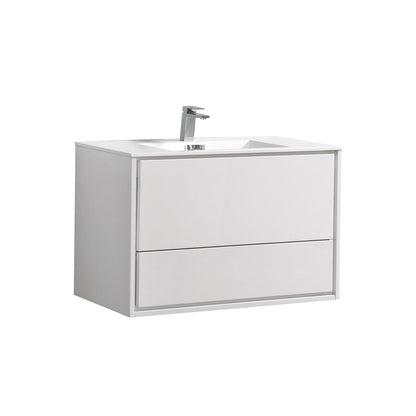 KubeBath 36 in. De Lusso Wall Mount Modern Bathroom Vanity With Color Options Glossy White