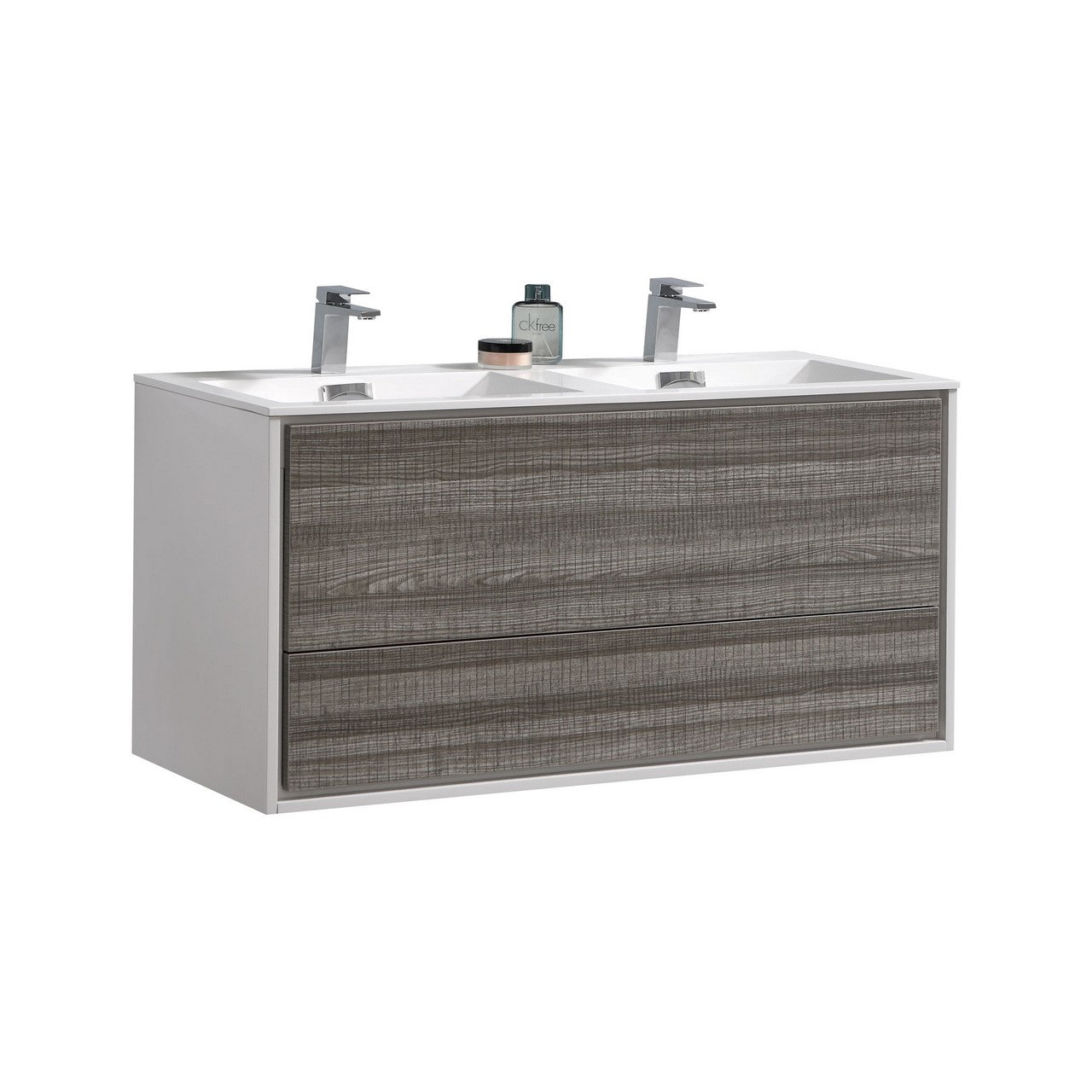 KubeBath 48 in. De Lusso Wall Mount Modern Bathroom Vanity With Color Options Ash Gray