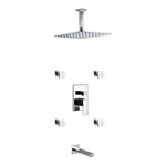 KubeBath 7 Piece Shower Set with 12" Ceiling Mount Square Rain Shower, Tub Filler and 4 Body Jets (CR3004JTF3V) 