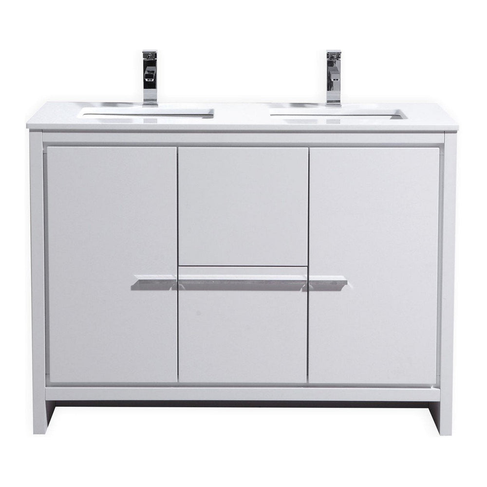 KubeBath Dolce 48 in. Freestanding Double Sink Modern Bathroom Vanity with White Quartz Counter-Top and Cabinet Color Options